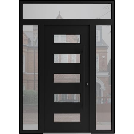 Vdomdoors Aluminum Door Iron 0255 Black Entry Steel Metal Classic Painted 64 x 94 (16+36+16 x 80+14)-Right In IRON0255EXD-BLK-W16+36+16xH80+14-RH-I
