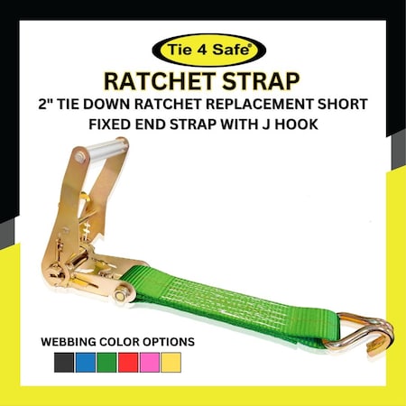 Tie 4 Safe 2'' x 10' Side Mount Wheel Net Tie Down Kit w/ Wire J Hook. WLL: 3,333 LBS Green, 4PK RT04CK-5210-W5W9-GR-BW02P-BLK-4