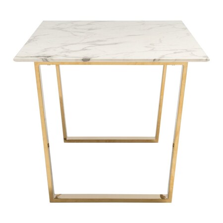 Homeroots 71" White And Gold Faux Marble And Steel Sled Base Dining Table 394605