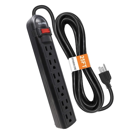 Digital Energy 6-Outlet Surge Protector Power Strip, 25 Ft.; Black DSS5-1013-BLK