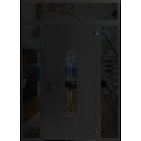 Vdomdoors Front Exterior Prehung Steel Door Ronex1477 Black Enamel 2 Sidelight and Transom Window Sidelite RONEX1477EXD-BLK-W14+36+14xH80+16-LH-I