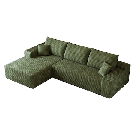 Homeroots 107" Green Corduroy Modular Compression Foam Sofa With Toss Pillows 712965