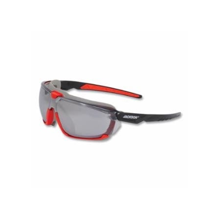 Jackson Safety Hyperguard Safety Glasses, Mirror, Polycarbonate, Black Gasketed Frame, Red Temple 138-45203