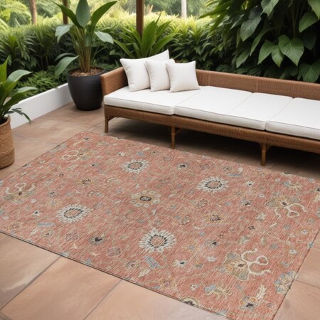Homeroots 8' X 10' Pink Gray And Beige Floral Washable Indoor Outdoor Area Rug 604788