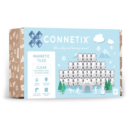 Connetix Magnetic Tiles Clear Rectangle Pack, 12-Piece Set CT-C-00012-RE