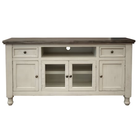 Homeroots 60" Ivory Solid Wood Open shelving Distressed TV Stand 528712