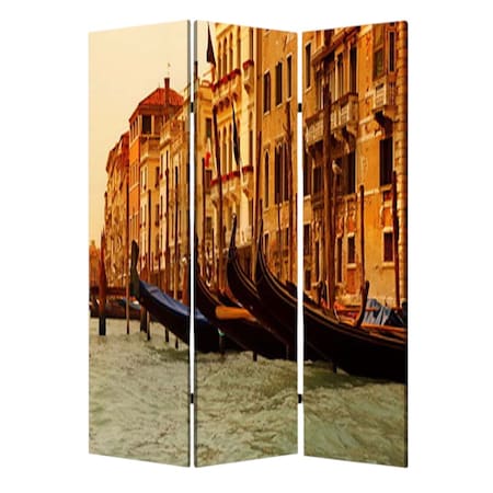 Homeroots 72" Brown Canvas Folding Three Panel Screen Room Divider 274859
