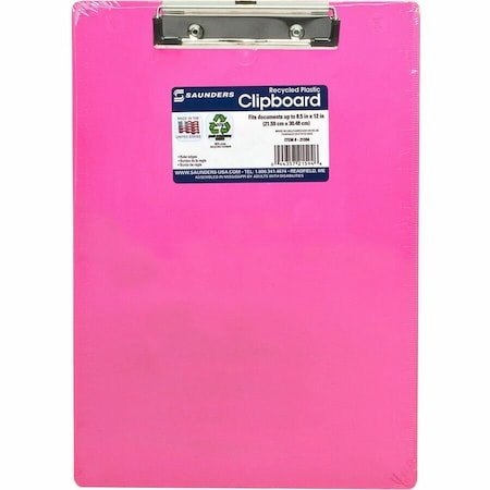 Saunders Mfg Saunders Recycled Plastic Clipboard with Low Profile Clip, 8-1/2" x 12", Neon Pink 21594