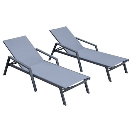 Leisuremod Marlin Patio Chaise Lounge Chair with Armrests in Black Aluminum Frame, Dark Grey, 2PK MLABL-77DGR2