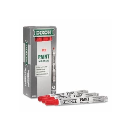 Dixon Ticonderoga Valve Action Paint Marker, 11/16 in Tip, Medium, Red, 12PK 464-80221