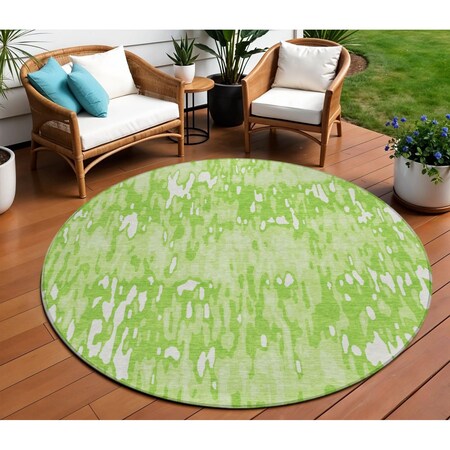 Homeroots 8' Lime Green And Ivory Round Striped Washable Indoor Outdoor Area Rug 596688