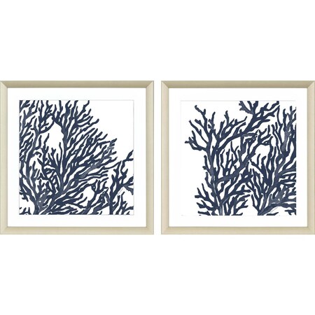 Homeroots Set Of Two Blue Coral I Silver Framed Print Wall Art, 2PK 416407