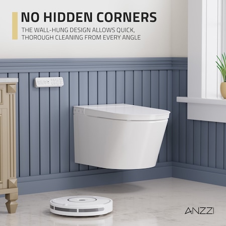 Anzzi Wall-Hung Elongated Toilet in White with Slow-Closing Lid, Heated Seat, Auto Flush, Remote Control TL-WHSF03-WH