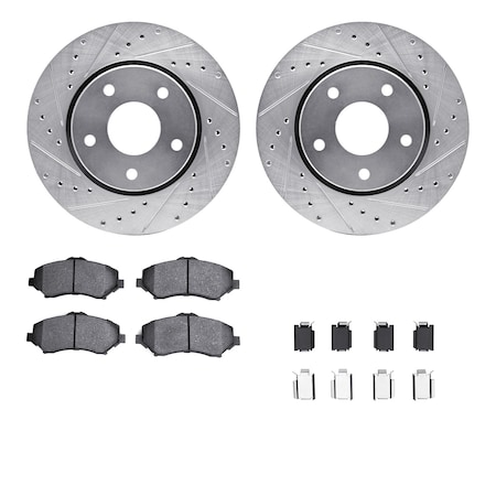Dynamic Friction Co DFC Rotors-Drilled & Slotted-Silver w/ EURO 5000 Ceramic Brake Pads Incl Hdw 7612-40000