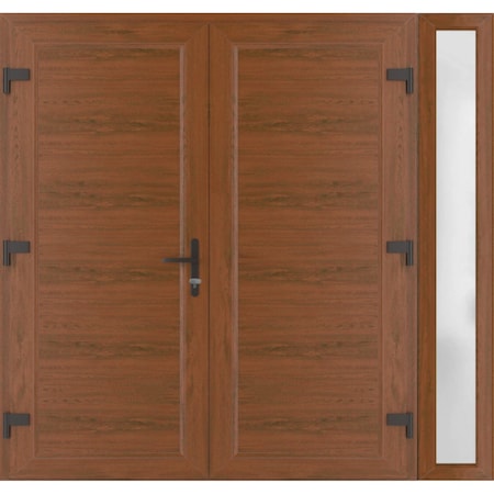 Vdomdoors Front Exterior Prehung Metal-Plastic Double Doors / MANUX 8111 Walnut / Sidelite Exterior Window / MANUX8111DEXD-WLN-RH-W72+16xH80