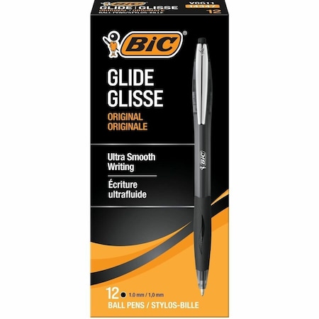 Bic Glide Retractable Ball Pen, Medium Point 1.0 mm, Black, 12PK VCG11-BLK