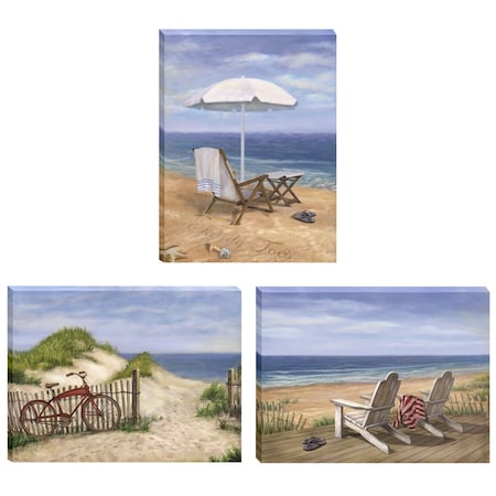 Homeroots Set Of Three Sand Beach Designs Wrapped Canvas Print Wall Art, 3PK 415796