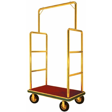 Aarco Bellman's Luggage Cart, 1 1/2'' Tubing, 8'' Pneumatic Wheels, Brass, 42''Lx24''Wx72''H LC-1B-4P