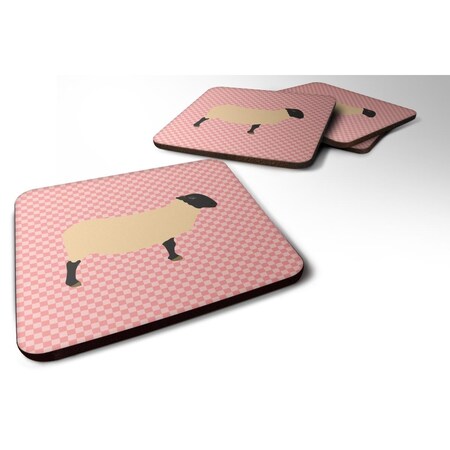 Carolines Treasures Suffolk Sheep Pink Check Foam Coaster, Set of 4 BB7972FC