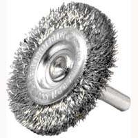 Weiler Wire Wheel Brush, 3 in Dia, 1/4 in Arbor/Shank, Steel Bristle 36414