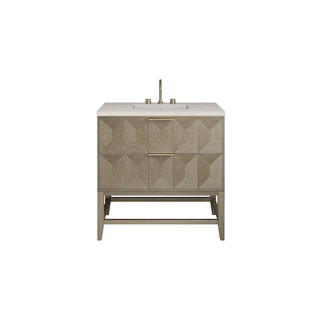 James Martin Vanities Emmeline 36" Single Vanity, Pebble Oak, w/ 3 CM Siberian Silestone Top D100-V36-PBO-3SFR