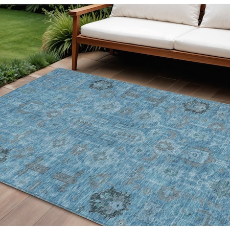 Homeroots 9' X 12' Sky Blue And Gray Oriental Washable Indoor Outdoor Area Rug 582066
