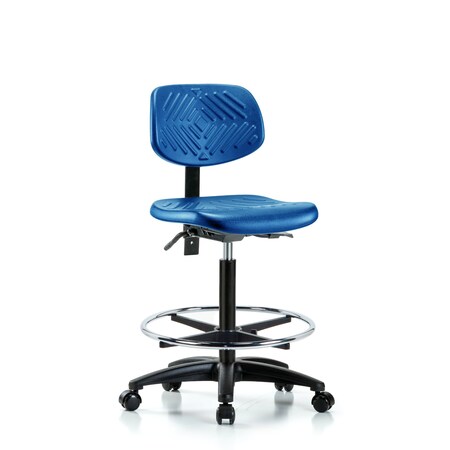 Blue Ridge Ergonomics Poly Chair, High Bench, Tilt, Foot Ring, Casters, Blue BR-PHBCH-RG-T1-A0-CF-RC-BLU
