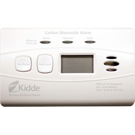 Kidde Carbon Monoxide Alarm, 85 dB at 10 ft, Sealed Lithium Ion, Electrochemical Battery Backup: No C3010-D