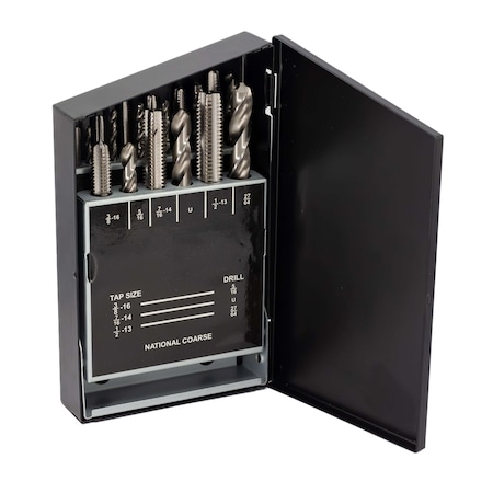 Drill America 18 Piece Tap and Drill Bit Set, No 6 - 1/2" NC in Metal Case DWDTD99
