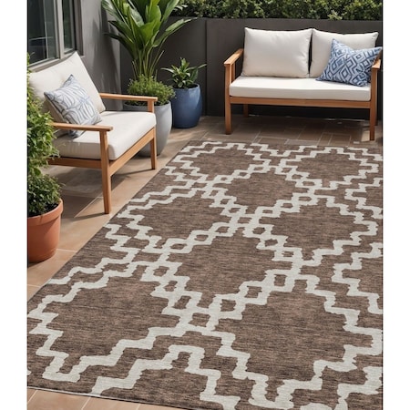 Homeroots 5' X 8' Brown And Ivory Geometric Washable Indoor Outdoor Area Rug 593757