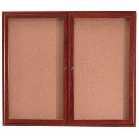 Aarco Enclosed Bulletin Board w/ Natural Pebble Grain Cork and Cherry Stained Red Oak Frame, 48''Hx60''W CBC4860R