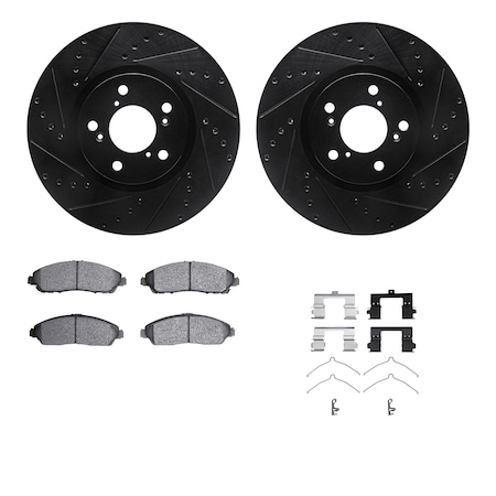 Dynamic Friction Co DFC Brake Rotor - Dimpled & Slotted - Black w/5000 Brake Pads & HW Kit 8512-59100