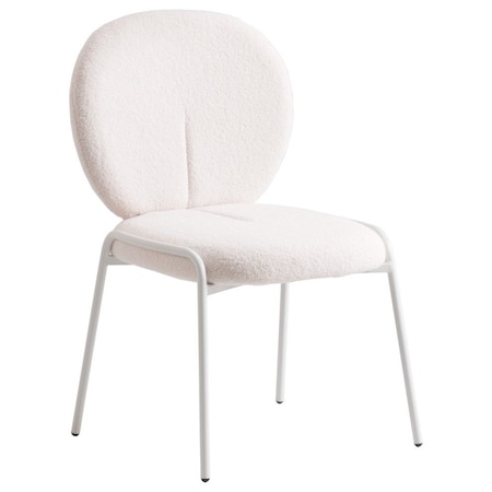 Leisuremod Celestial Boucle Dining Side Chair with White Powder Coated Iron Frame, White CCW-23W