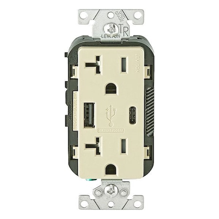 Leviton USBReceptacle, 20A, 1/2hp, Ivory, Thrmplstc T5833-I