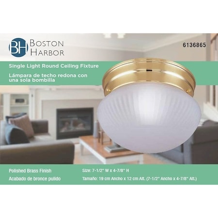 Boston Harbor Single Light Round Ceiling Fixture, 120 V, 60 W, 1-Lamp, A19 or CFL Lamp F13BB01-68623L