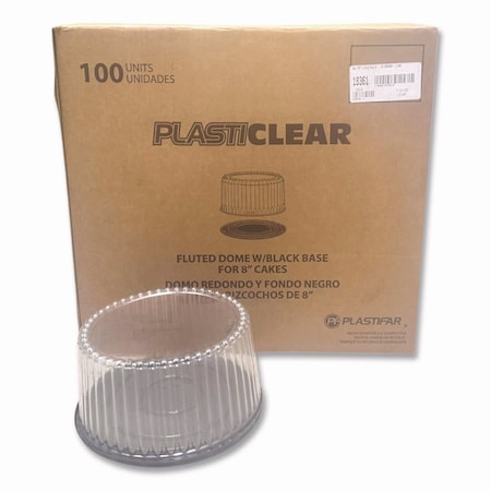 Plastifar Bakery Containers, 8" Cake, 9.7" Diameter x 5" h, Black/Clear, 100PK 18361