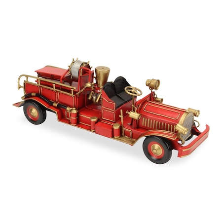 Homeroots 6" Red and Gold Metal Hand Painted Early 20th Century Red Fire Engine Model Car 489419