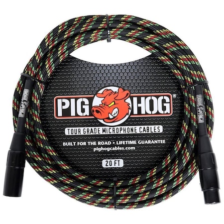 Pig Hog ''Rasta Stripes'' Woven Mic Cable, 20-Feet XLR PHM20RAS
