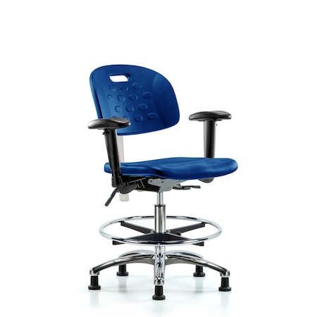 Blue Ridge Ergonomics Clean Room Chair, Adjustable Arms BR-CLR-HPMBCH-CR-T0-A1-CF-RG-BLU