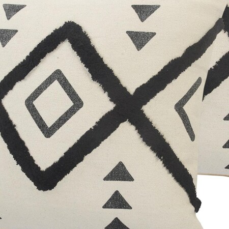 Homeroots Set of Two 20" Natural And Black Geometric Cotton Throw Pillows with Texture, 2PK 588361