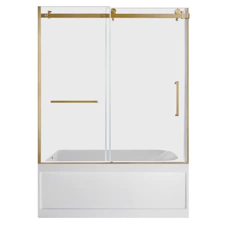 Kingston Brass 60" Acrylic Anti-Skid Alcove Left-Hand Drain Tub with Right Sliding Tub Door, White/Brushed Brass KVTAP6032L21A7