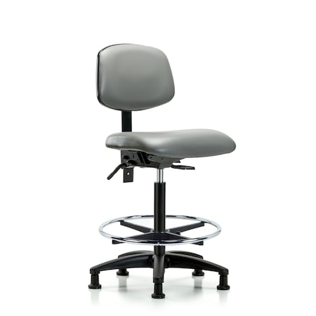 Blue Ridge Ergonomics Vinyl Chair, High Bench, Tilt, Foot Ring, Glides, Sterling BR-VHBCH-RG-T1-A0-CF-RG-8840