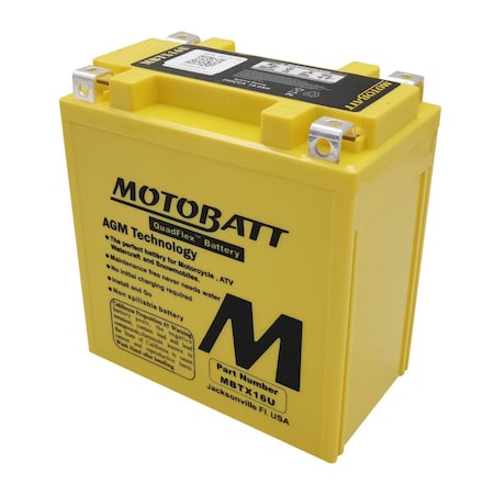Motobatt 19Ah 250 CCA AGM Powersports Battery replaces YTX16 YTX16-BS MBTX16U