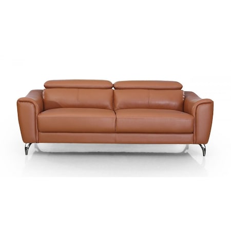 Homeroots 80" Brown Genuine Leather Sofa With Silver Legs 480920
