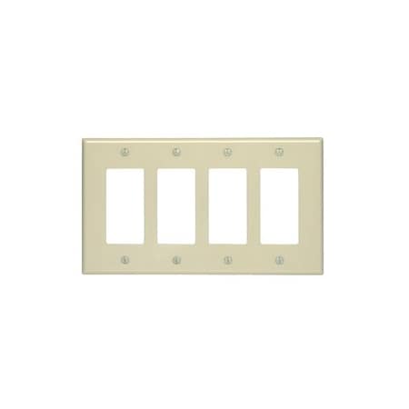 Leviton Decora Wallplate, Midway Size, Gang 4, White 80612-W