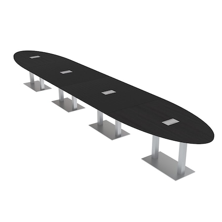 Skutchi Designs Oval Conference Table With Power Unit, 48 in W, 240 in L, Black HAR-OVL-48X240-DOU-U999ST19-ESIL