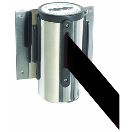 Aarco Form-A-Line System, Wall Mounted Retractable Belt w/ a Chrome Casing, 10' Black Belt WM-10CBK