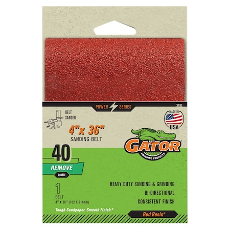 Gator Finishing Red Resin 4 x 36 in. Sanding Belt, 40 Grit, Coarse 3193