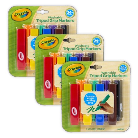 Crayola Washable Tripod Grip Markers, 8-Color Set, 3PK 81-1386