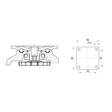 Foot Master Leveling Caster, 75 mm Nylon Wheel, 95x95 mm Plate, Swivel, 1000 kg Cap, Al Foot Pad, Ivory GD-120-F-NYN